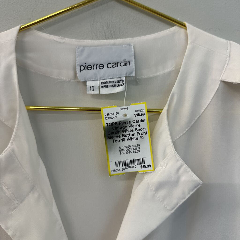 Vintage Pierre Cardin White Short Sleeve Button Front Top 10