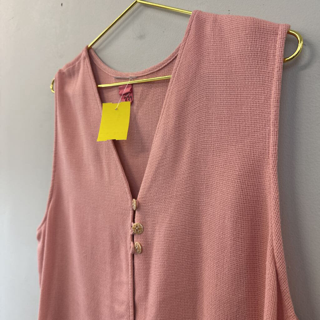 Vintage Pink Knit Sleeveless Button Front Top Medium