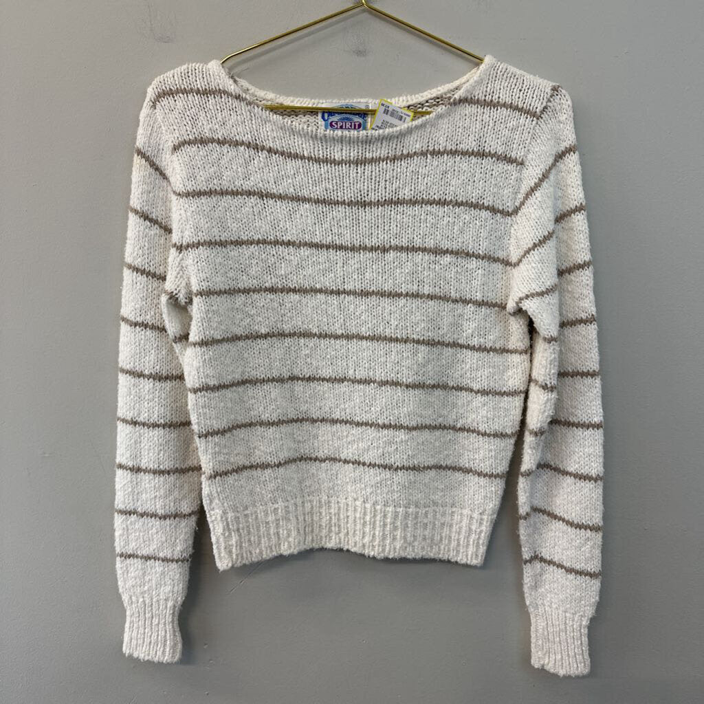 Vintage Cambridge Spirit White/ Brown Striped Knit Sweater Top Small
