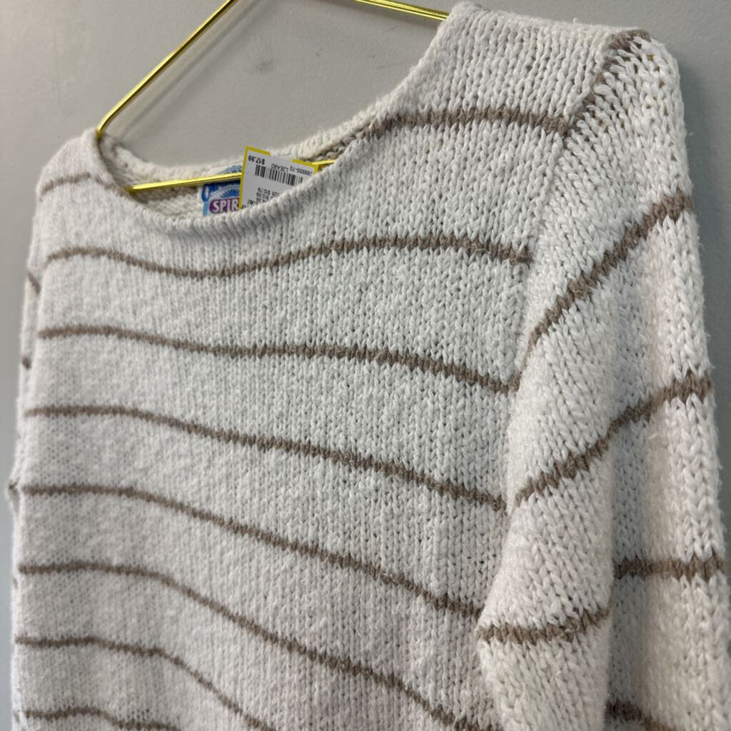 Vintage Cambridge Spirit White/ Brown Striped Knit Sweater Top Small