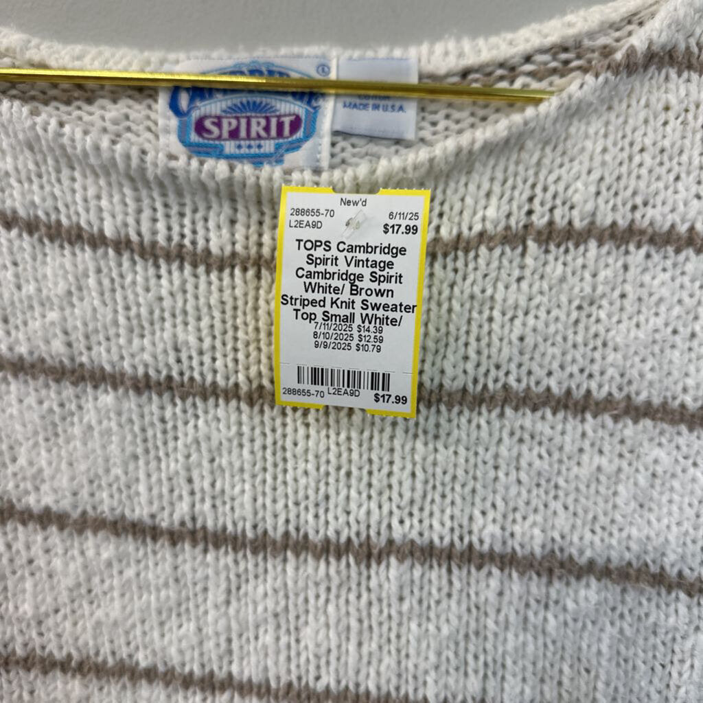 Vintage Cambridge Spirit White/ Brown Striped Knit Sweater Top Small