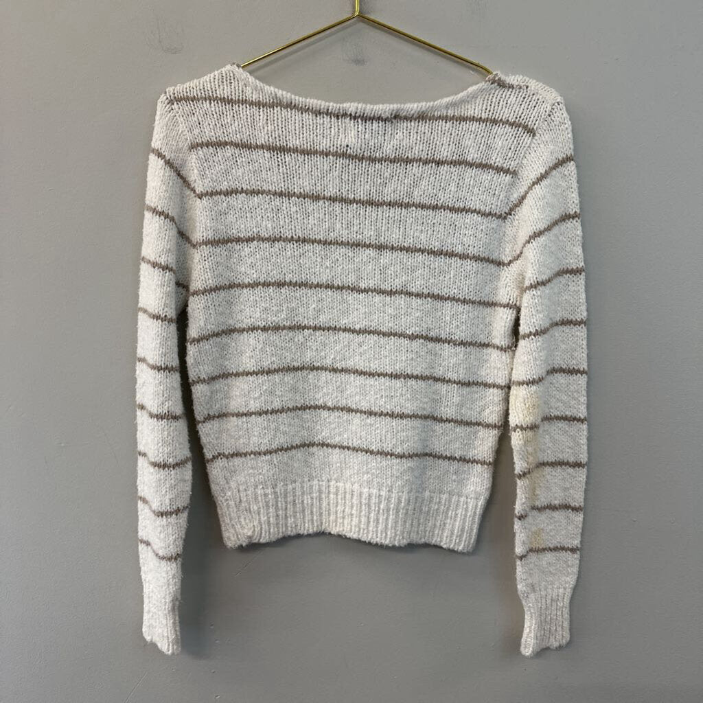 Vintage Cambridge Spirit White/ Brown Striped Knit Sweater Top Small