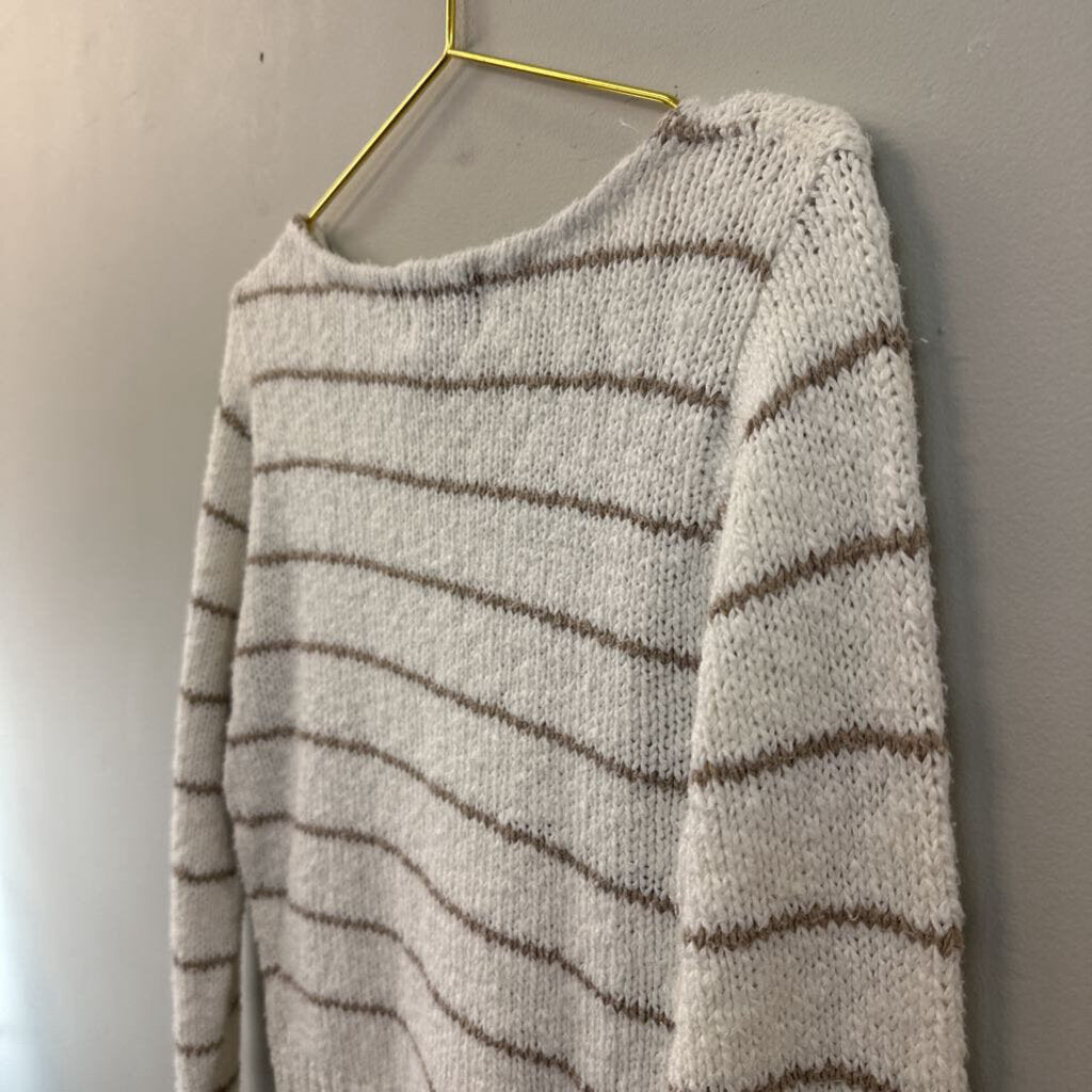 Vintage Cambridge Spirit White/ Brown Striped Knit Sweater Top Small