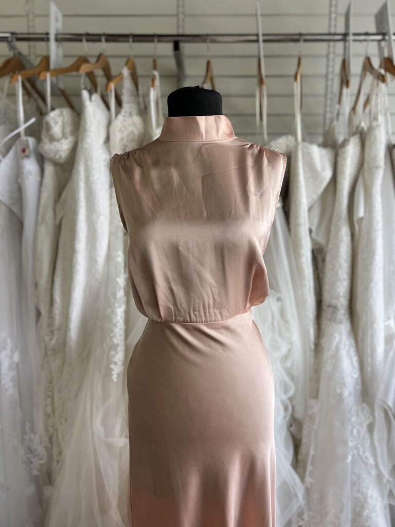 Lulus Pink Silky High Neck Long Formal Dress Medium