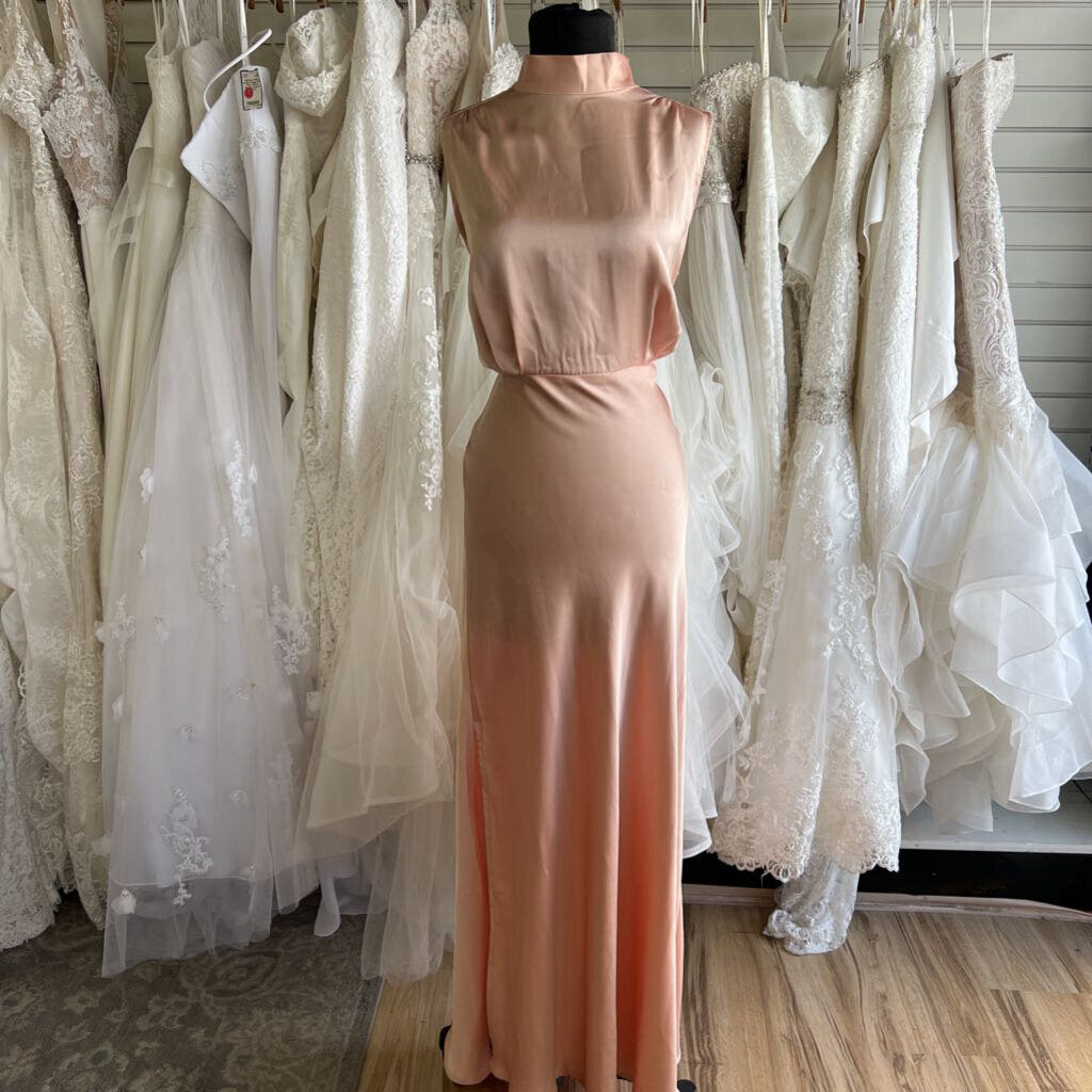 Lulus Pink Silky High Neck Long Formal Dress Medium