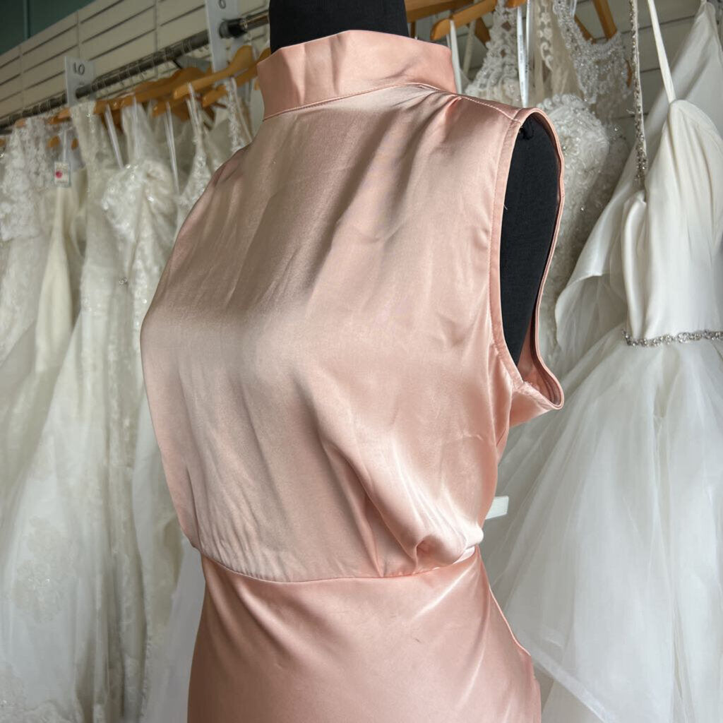 Lulus Pink Silky High Neck Long Formal Dress Medium