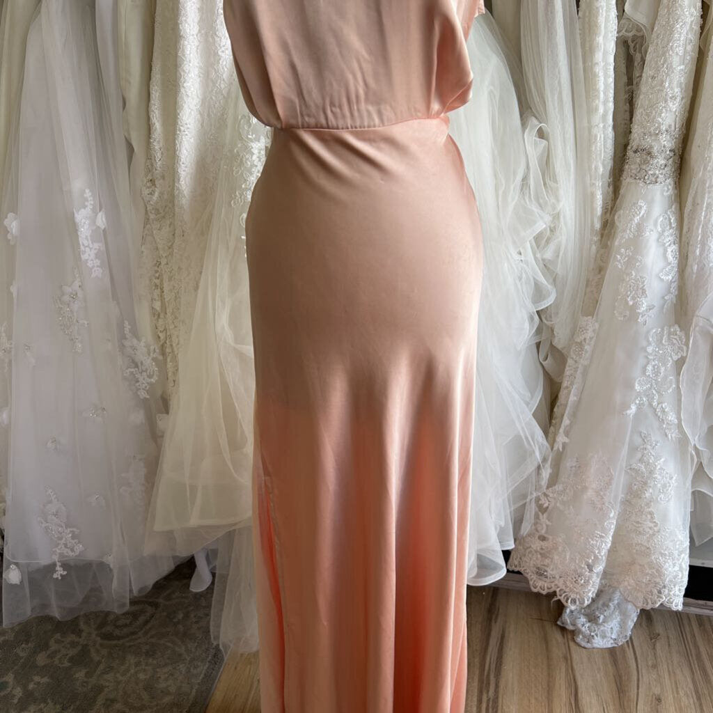 Lulus Pink Silky High Neck Long Formal Dress Medium