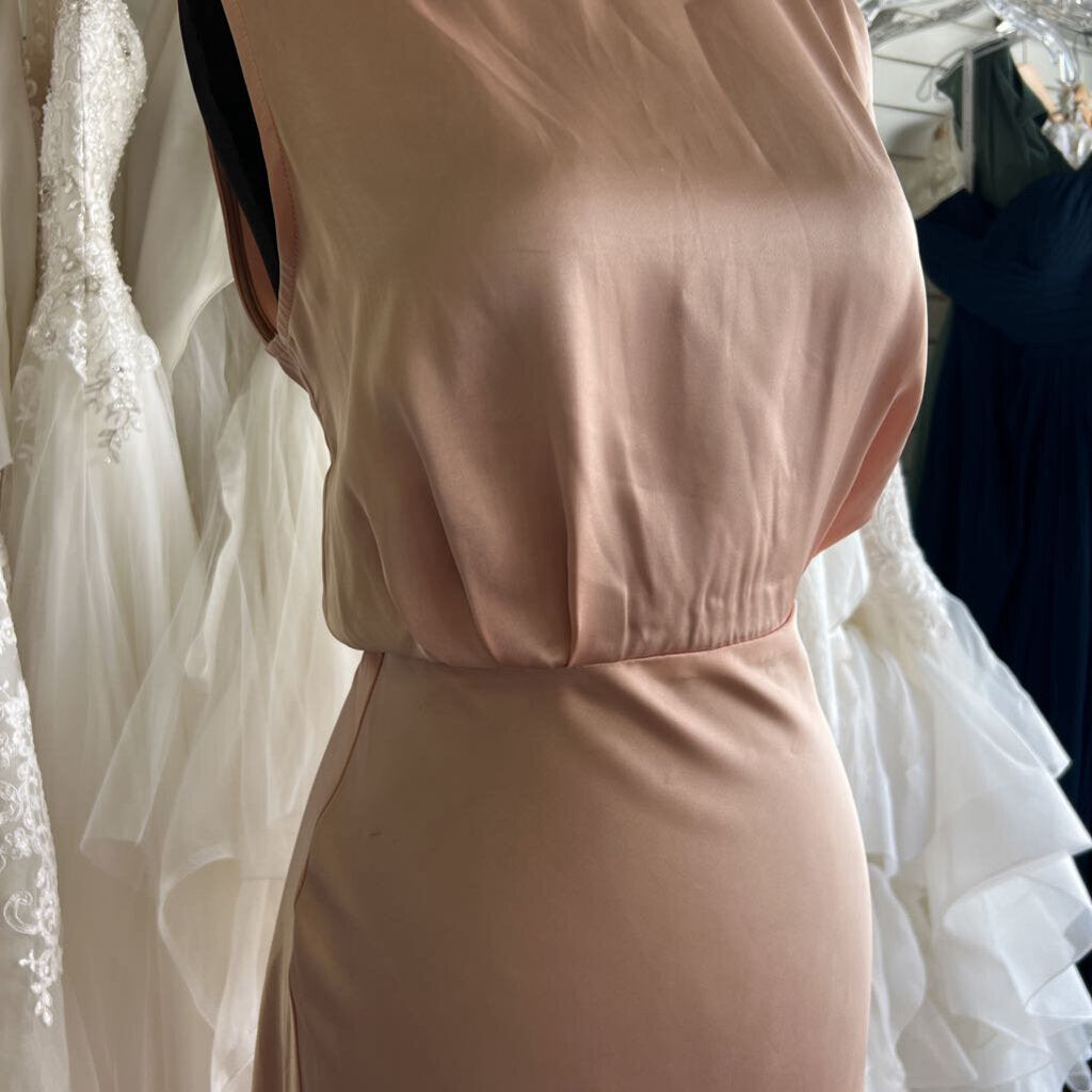 Lulus Pink Silky High Neck Long Formal Dress Medium