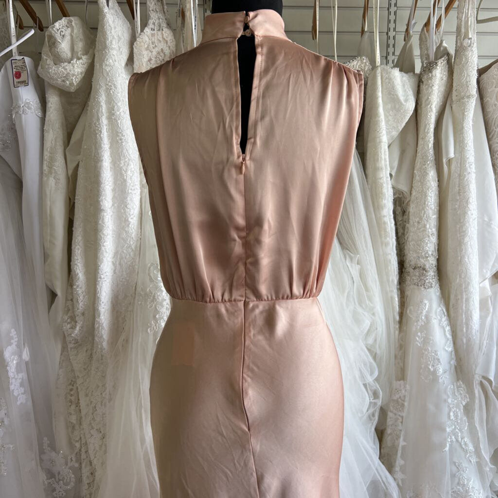 Lulus Pink Silky High Neck Long Formal Dress Medium