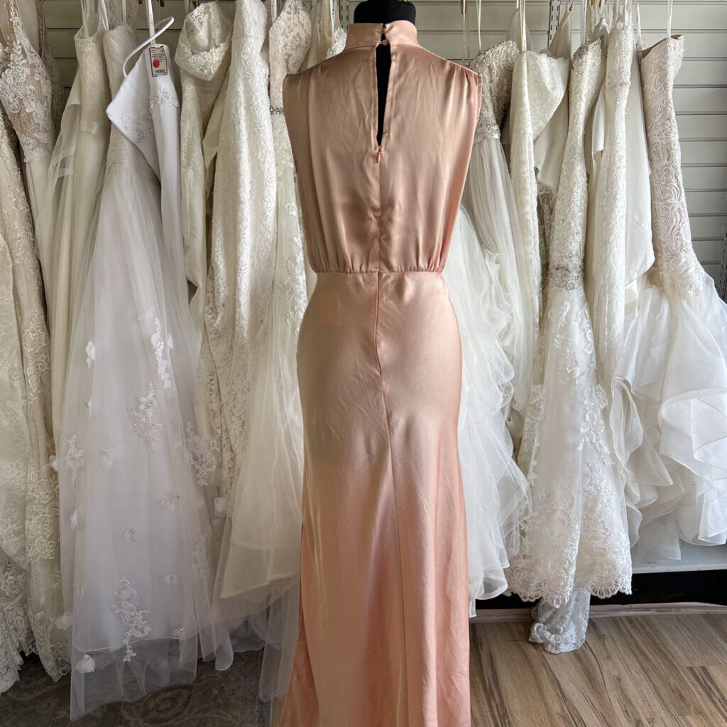 Lulus Pink Silky High Neck Long Formal Dress Medium
