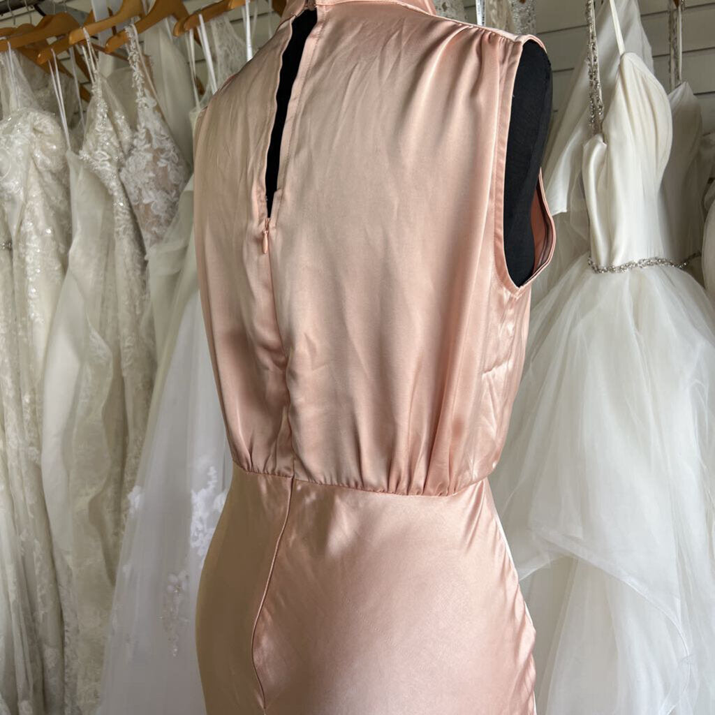 Lulus Pink Silky High Neck Long Formal Dress Medium