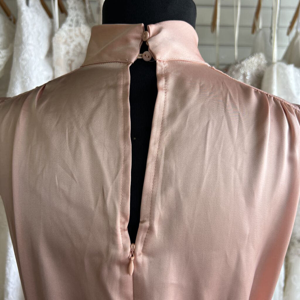 Lulus Pink Silky High Neck Long Formal Dress Medium