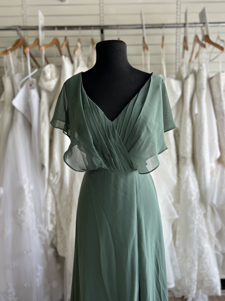 Azazie Green Ruffle Sleeve Long Formal Dress 8