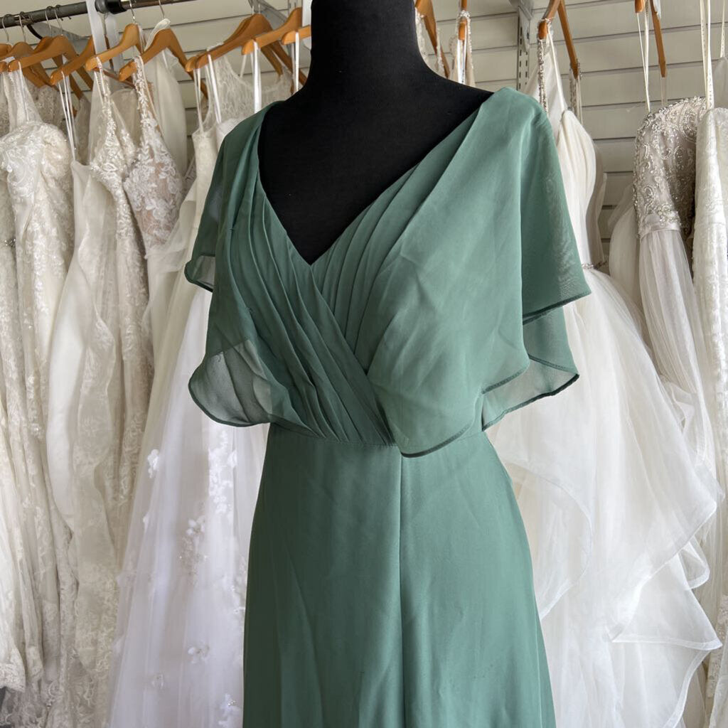 Azazie Green Ruffle Sleeve Long Formal Dress 8