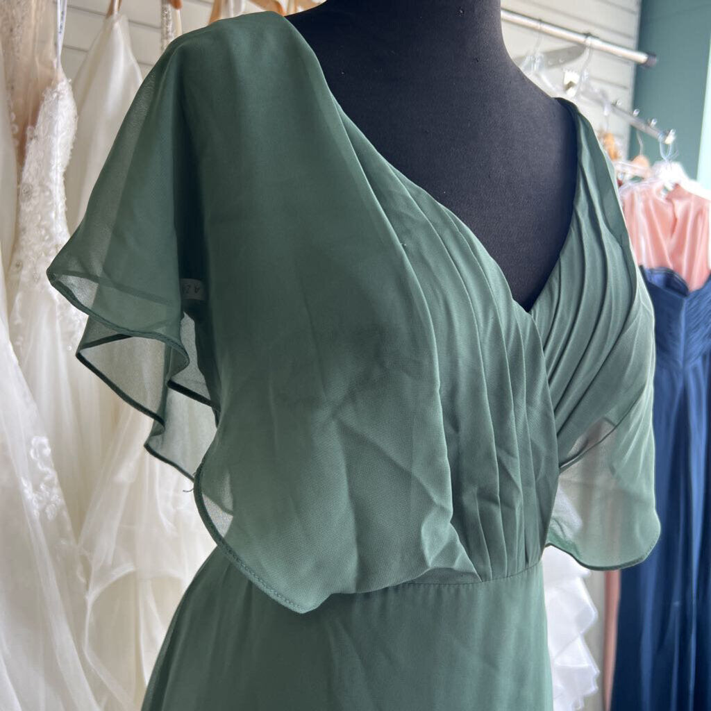 Azazie Green Ruffle Sleeve Long Formal Dress 8