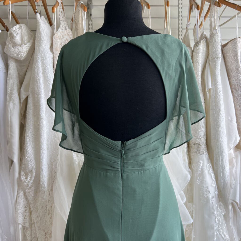 Azazie Green Ruffle Sleeve Long Formal Dress 8