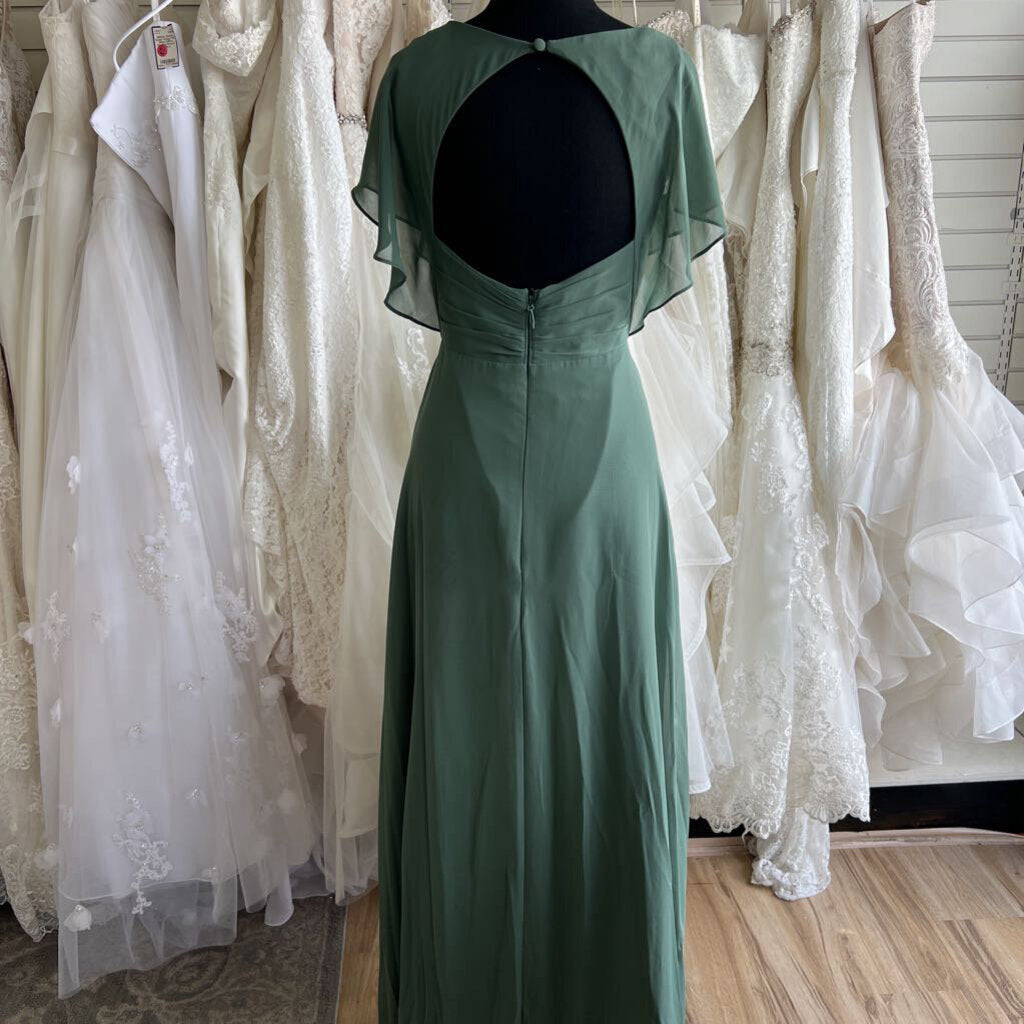 Azazie Green Ruffle Sleeve Long Formal Dress 8