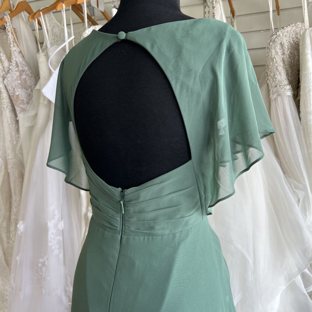 Azazie Green Ruffle Sleeve Long Formal Dress 8