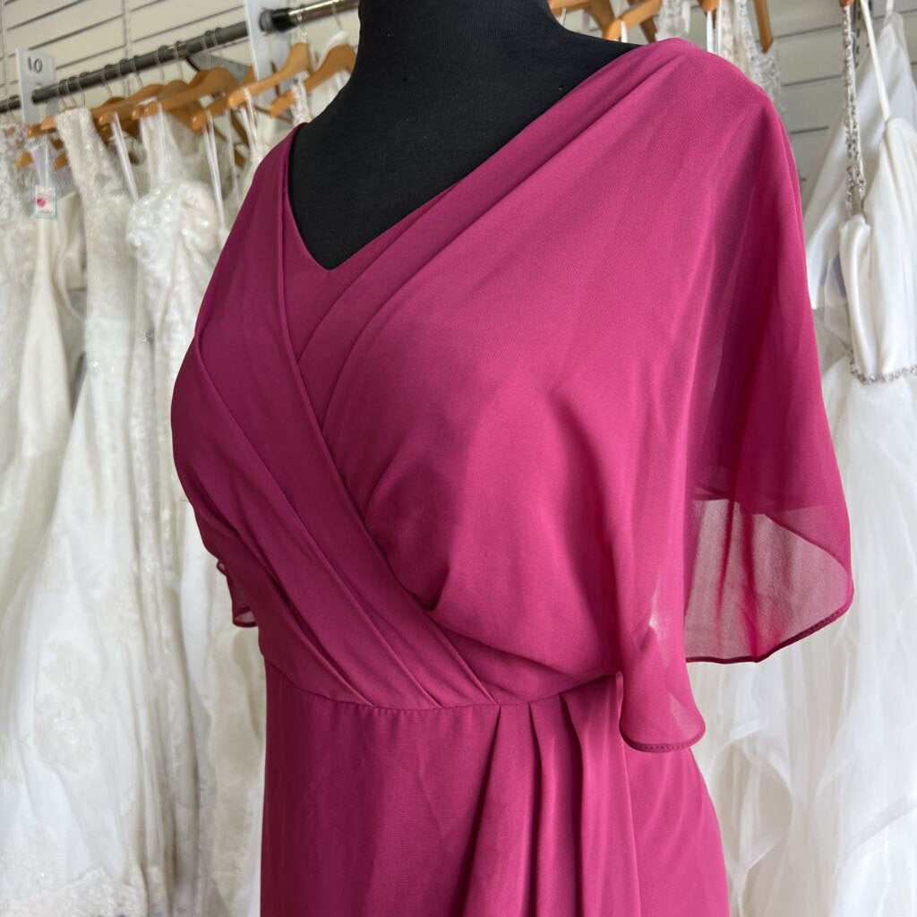 Azazie Burgundy Ruffle Sleeve Short Formal Dress Large