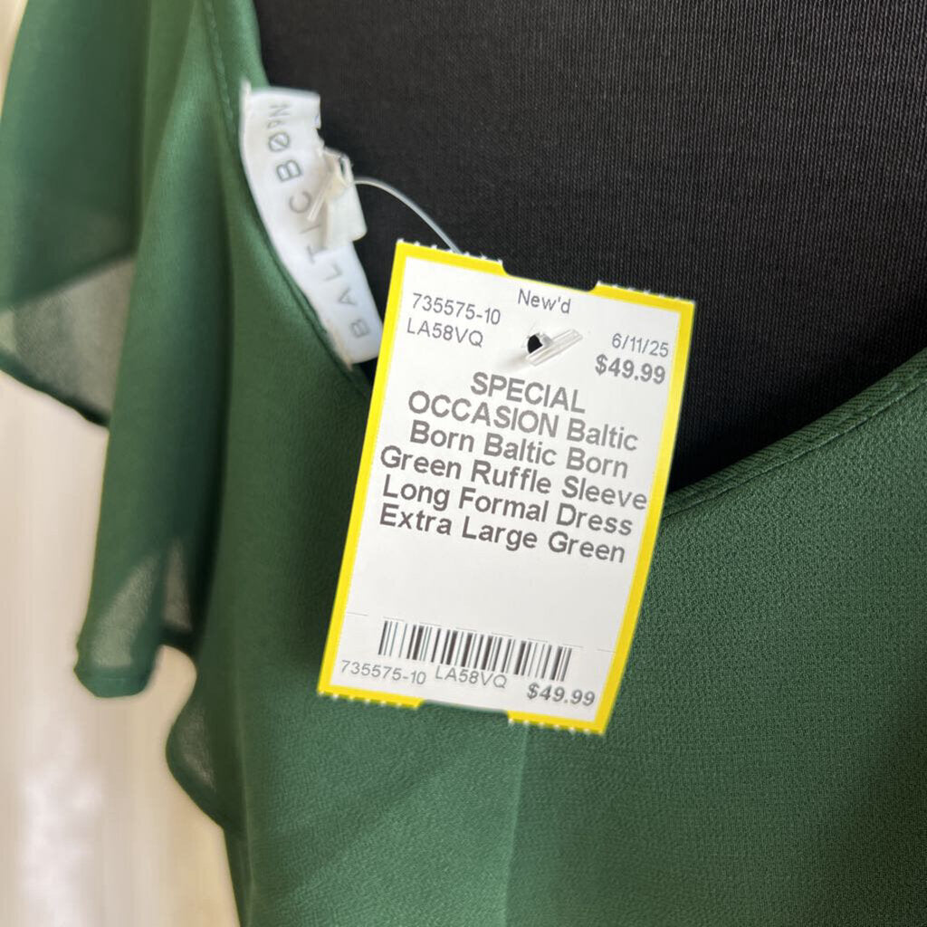 Baltic Born Green Ruffle Sleeve Long Formal Dress Extra Large