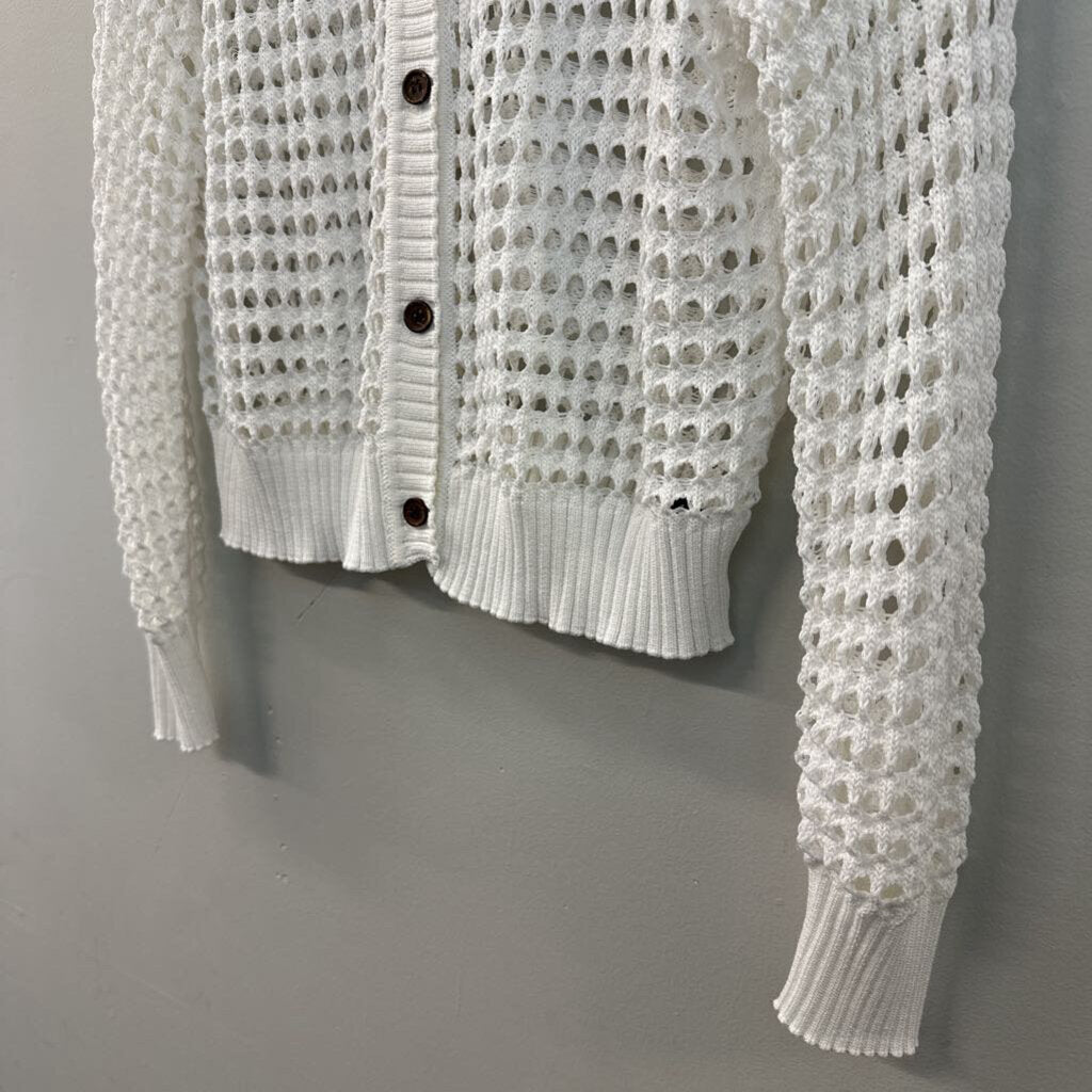 Dazy White Open Knit Long Sleeve Button Down Top Small
