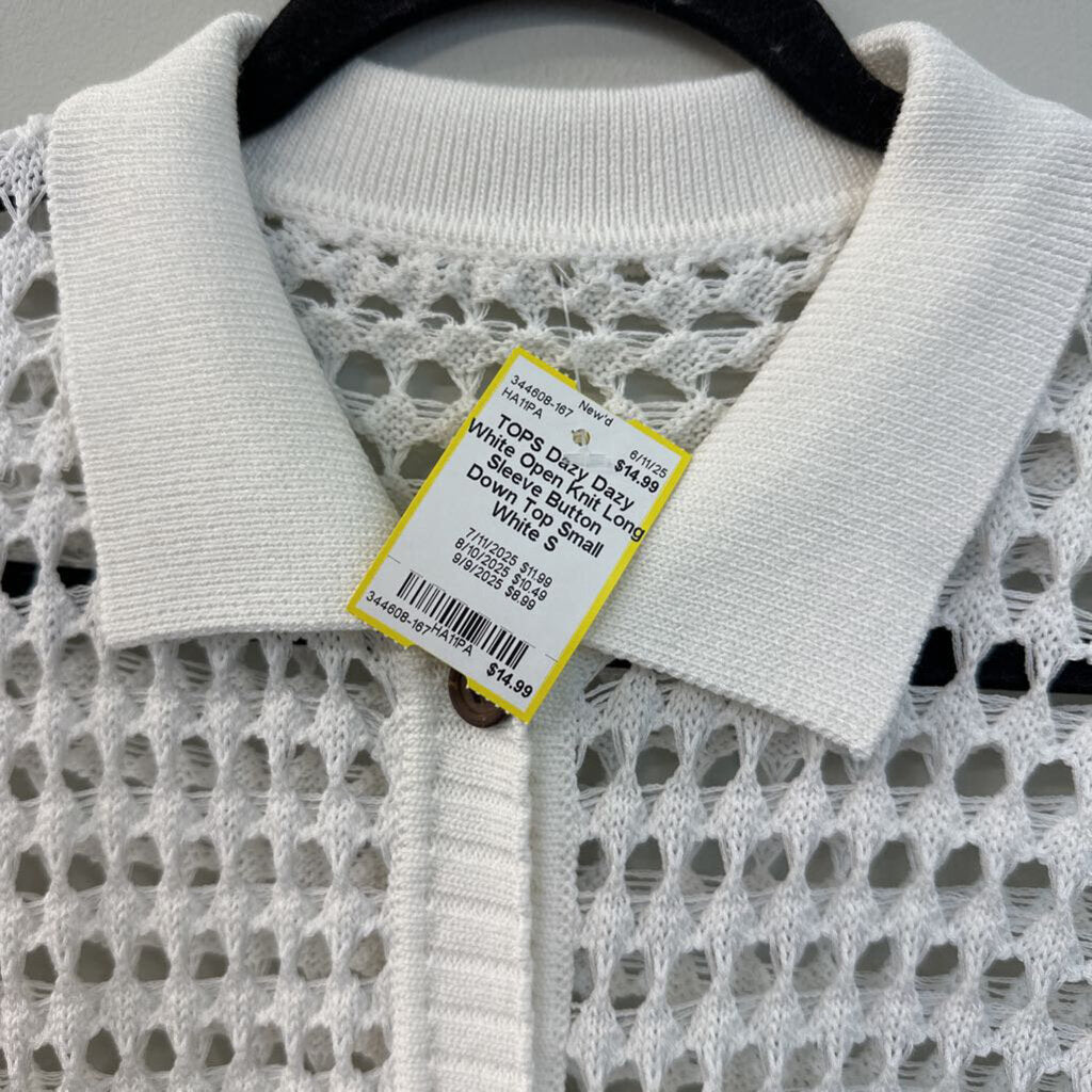 Dazy White Open Knit Long Sleeve Button Down Top Small