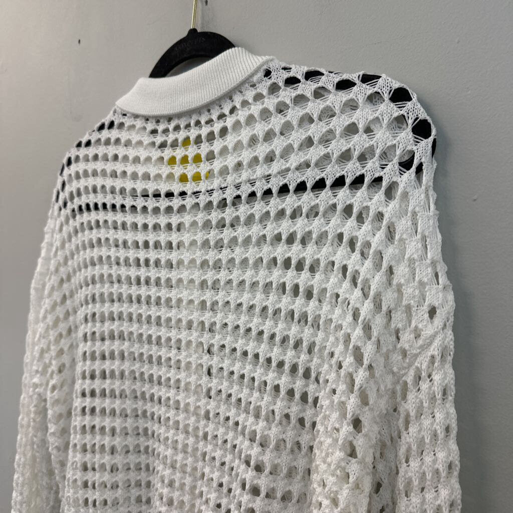 Dazy White Open Knit Long Sleeve Button Down Top Small