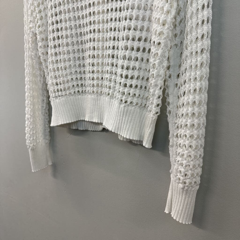 Dazy White Open Knit Long Sleeve Button Down Top Small