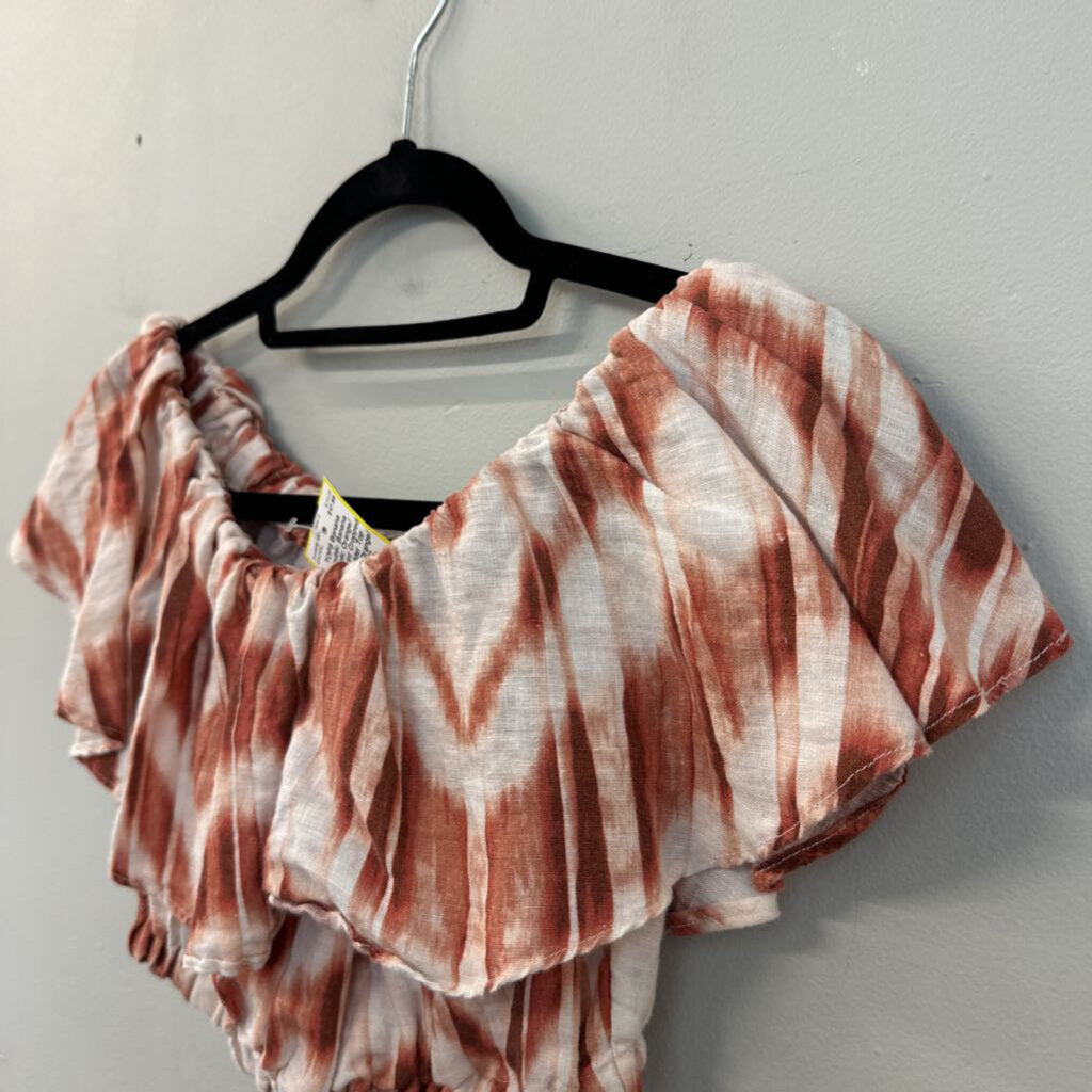 Banana Republic Orange/ White Print Cropped Off Shoulder Top Extra Small