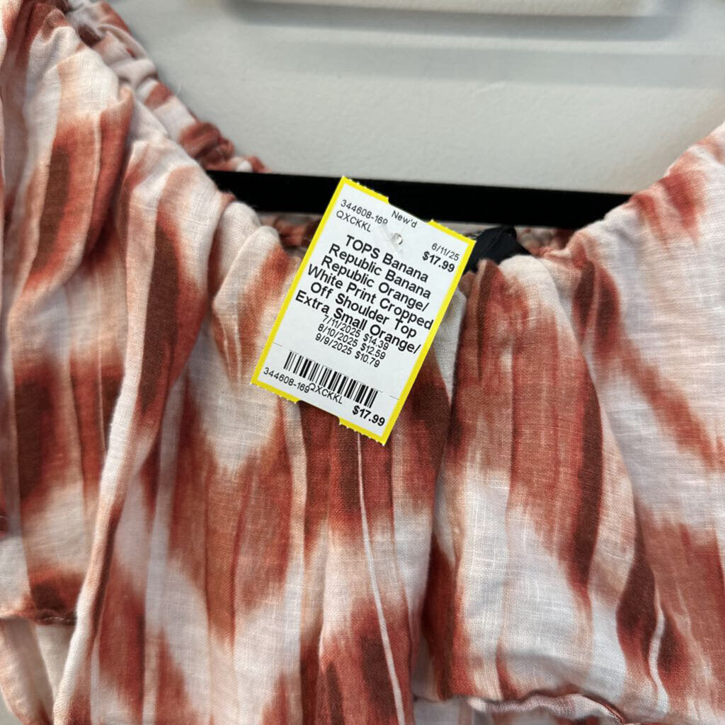 Banana Republic Orange/ White Print Cropped Off Shoulder Top Extra Small