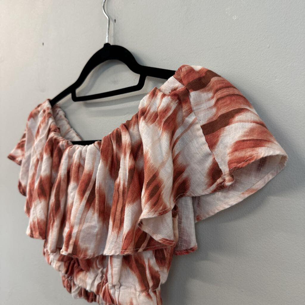 Banana Republic Orange/ White Print Cropped Off Shoulder Top Extra Small