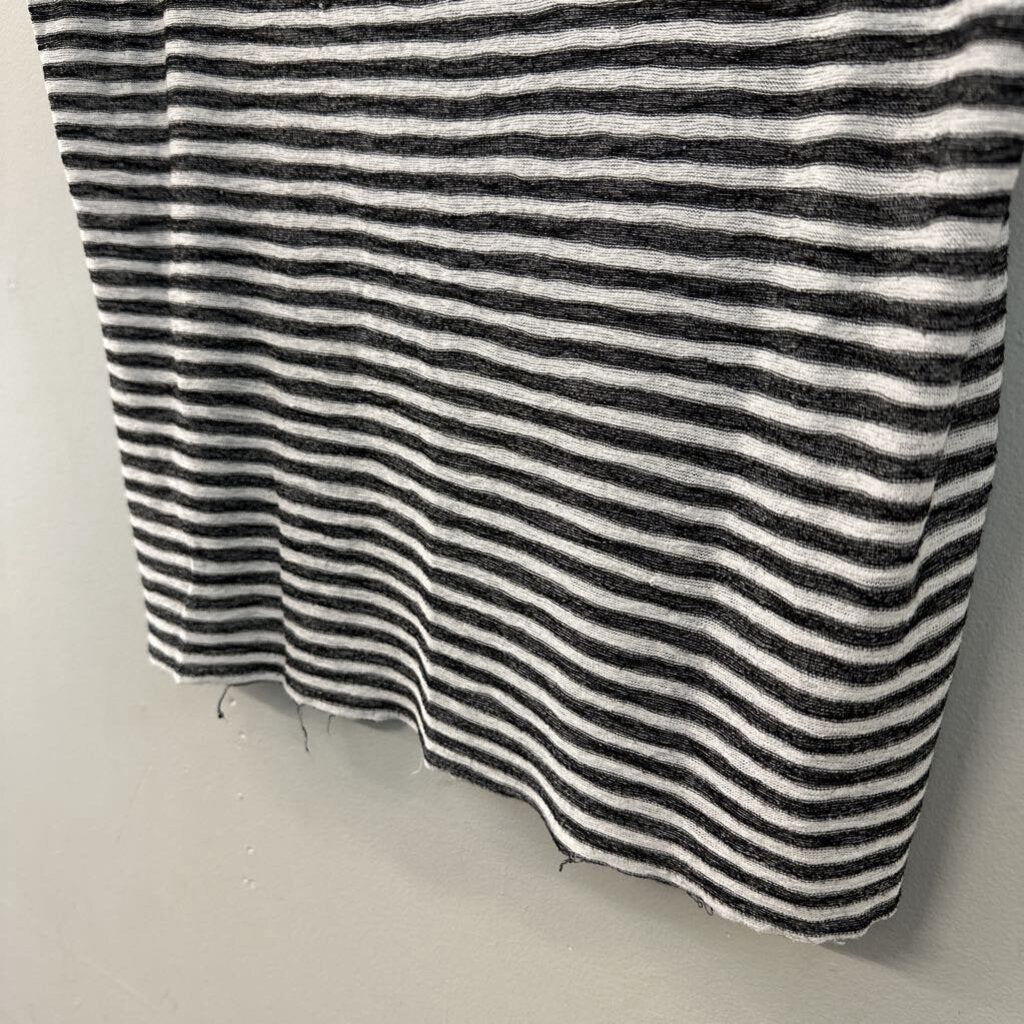 Project Social T Black/ White Striped Raw Hem Short Sleeve Top Small
