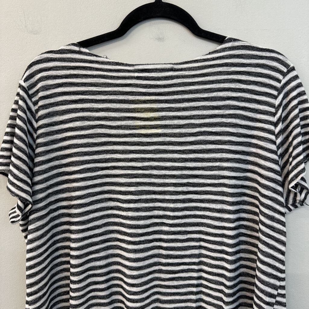 Project Social T Black/ White Striped Raw Hem Short Sleeve Top Small