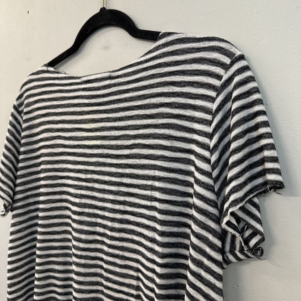 Project Social T Black/ White Striped Raw Hem Short Sleeve Top Small