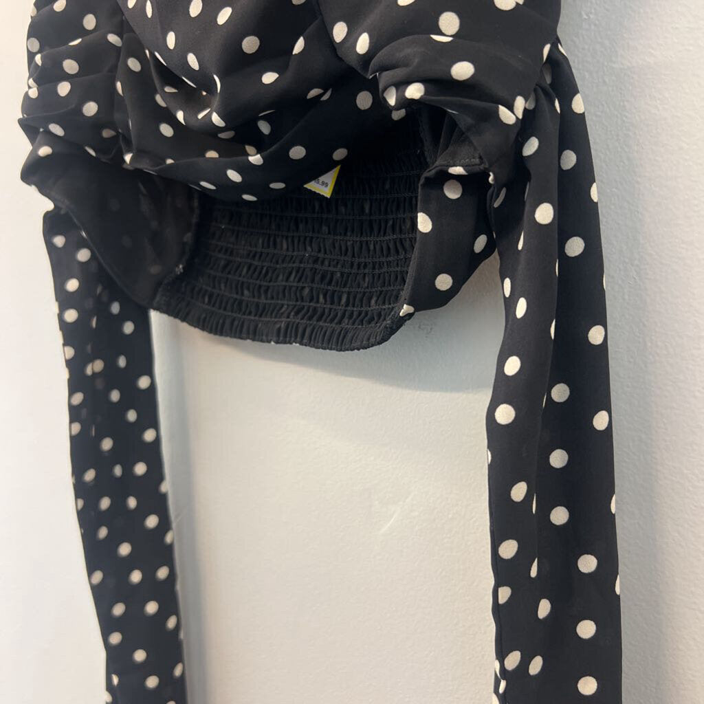 Express Black/ White Polka Dot Cropped Strapless Top Small