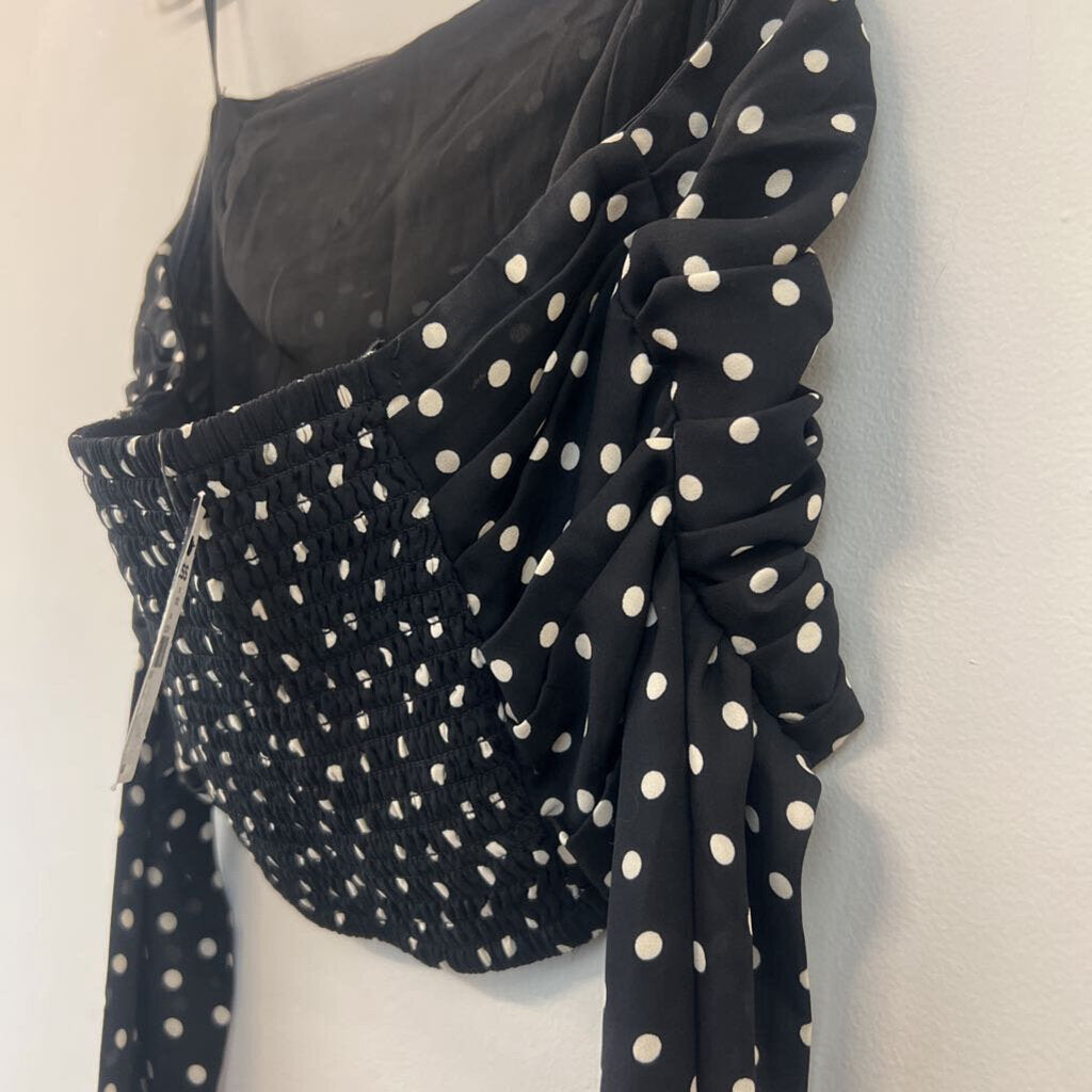 Express Black/ White Polka Dot Cropped Strapless Top Small