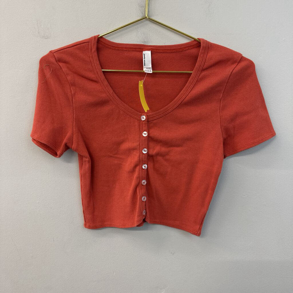 American Apparel Orange Cropped Short Sleeve Top Large