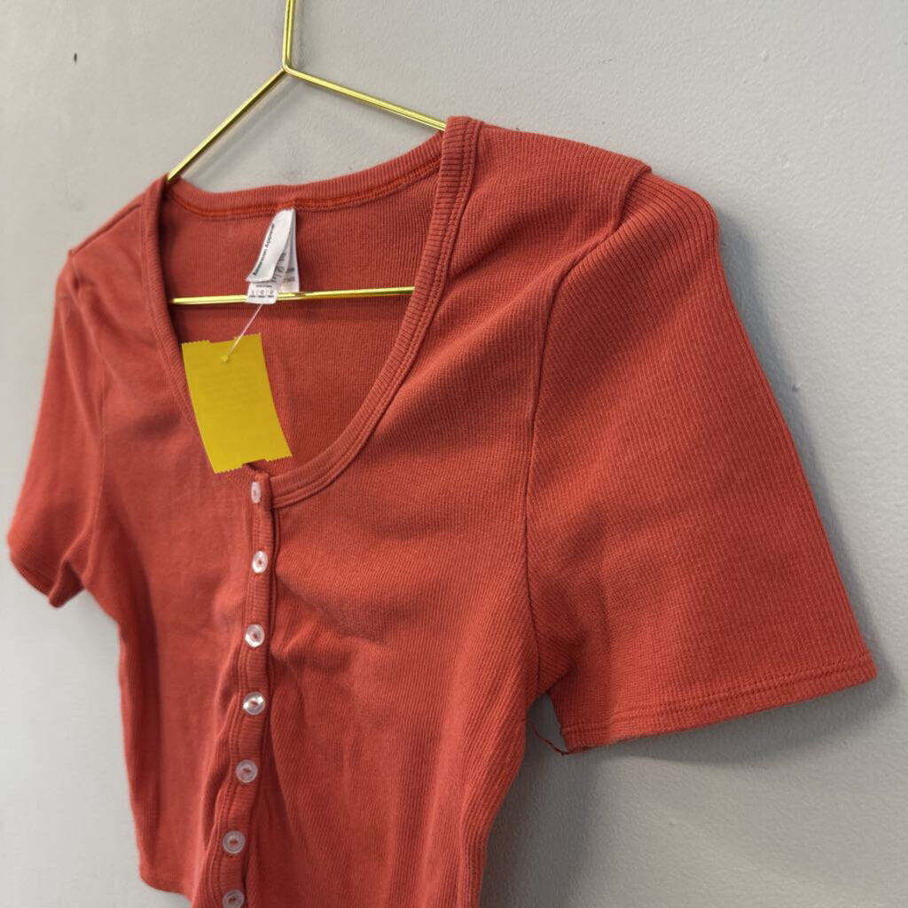 American Apparel Orange Cropped Short Sleeve Top Large