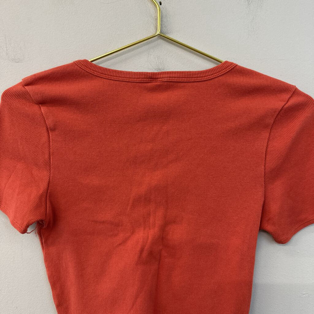 American Apparel Orange Cropped Short Sleeve Top Large