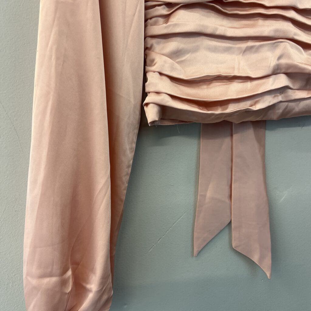 Express Pink Silky Cropped Long Sleeve Top Extra Small