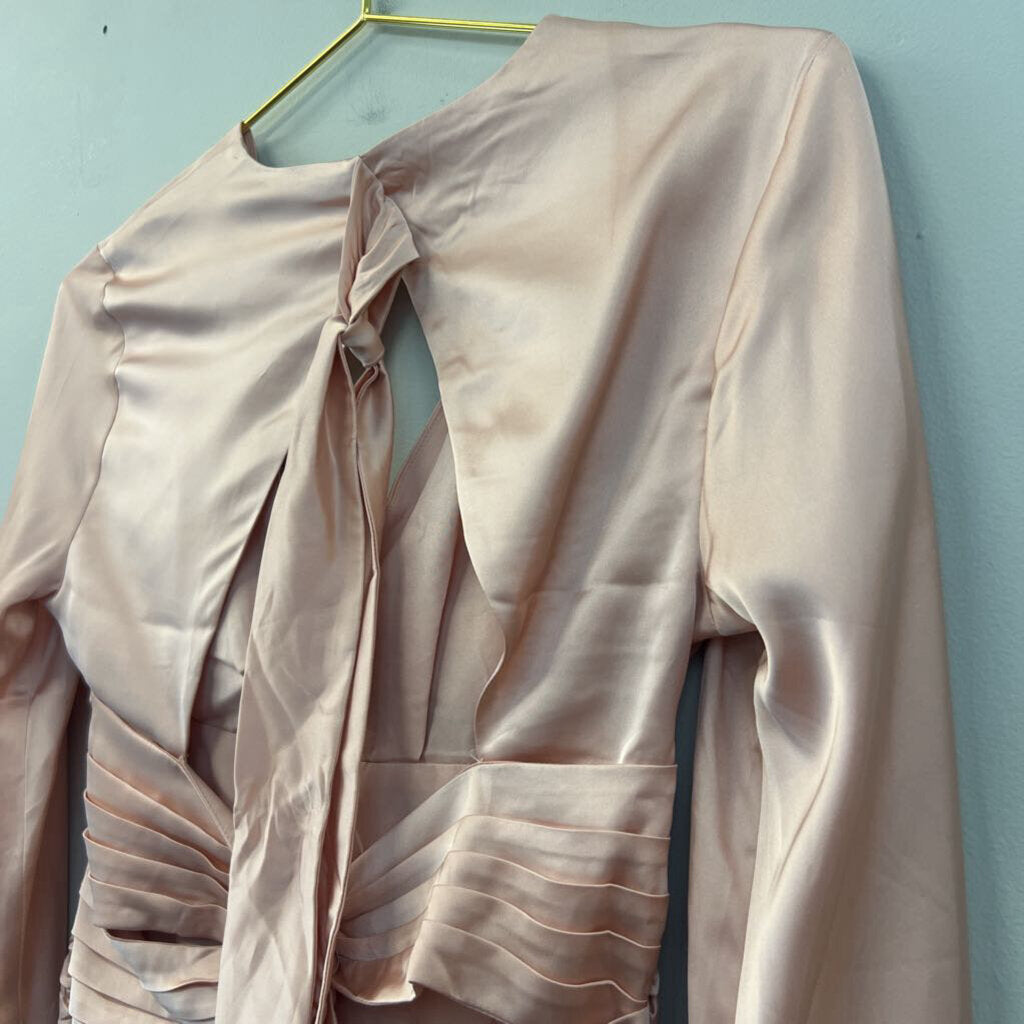 Express Pink Silky Cropped Long Sleeve Top Extra Small