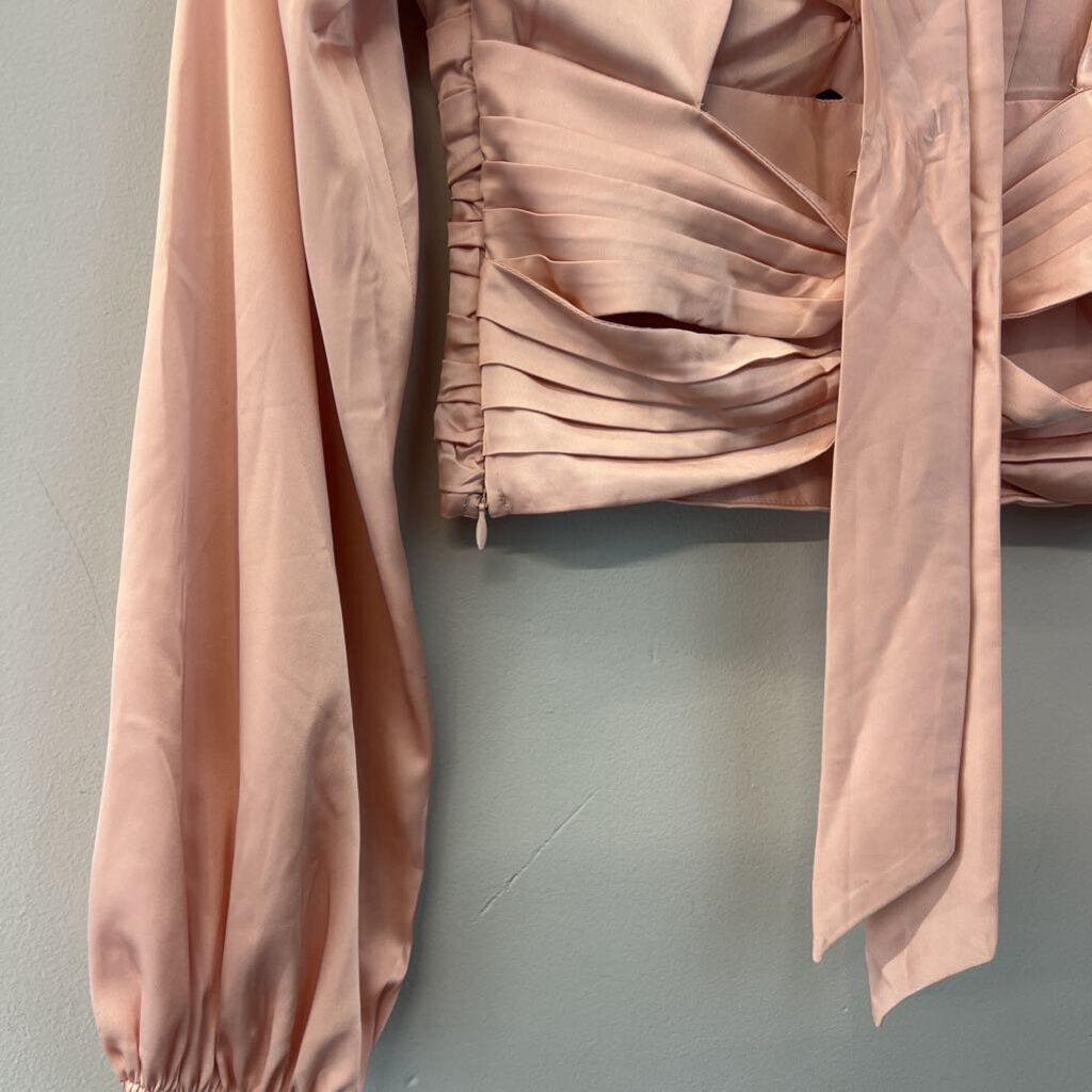 Express Pink Silky Cropped Long Sleeve Top Extra Small