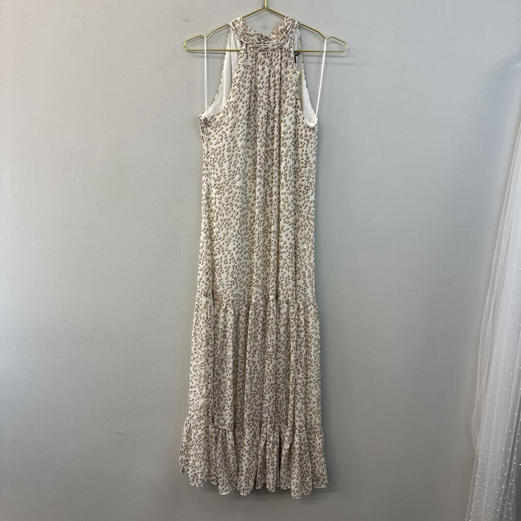 Express White/ Brown Print High Neck Maxi Dress Small