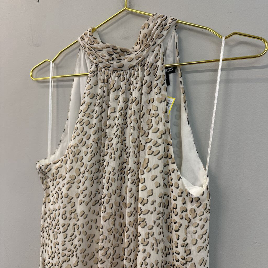 Express White/ Brown Print High Neck Maxi Dress Small