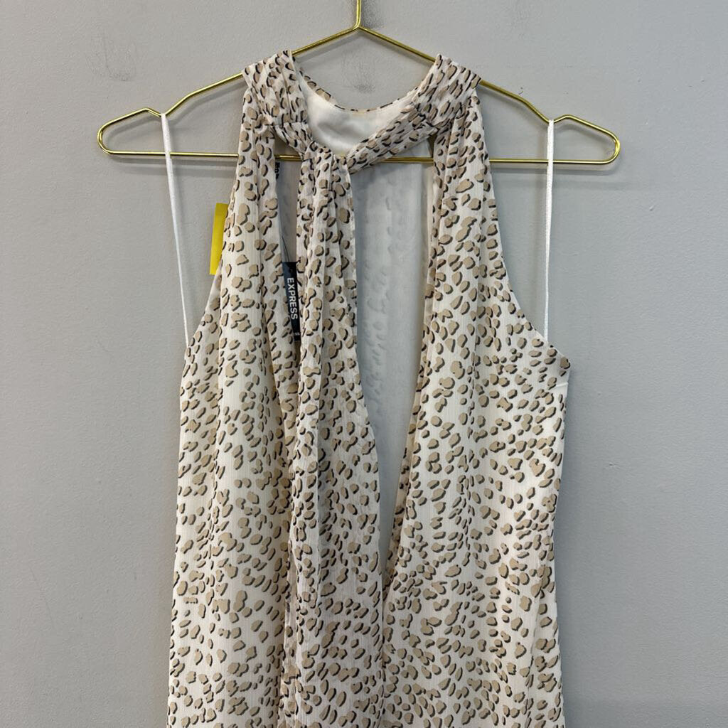 Express White/ Brown Print High Neck Maxi Dress Small