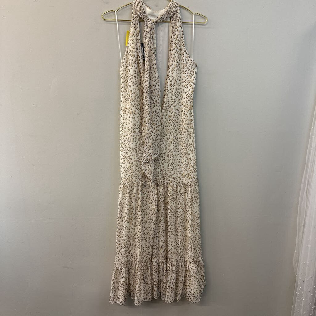 Express White/ Brown Print High Neck Maxi Dress Small