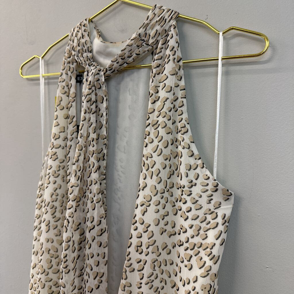 Express White/ Brown Print High Neck Maxi Dress Small
