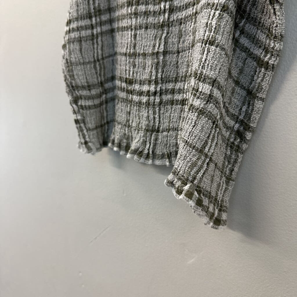 Crescent Green/ White Plaid Smocked Cropped Tank Top Small