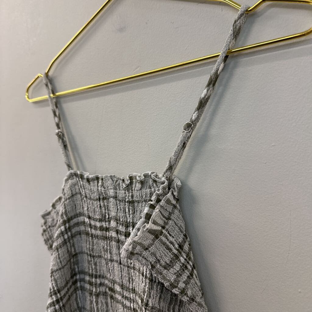Crescent Green/ White Plaid Smocked Cropped Tank Top Small