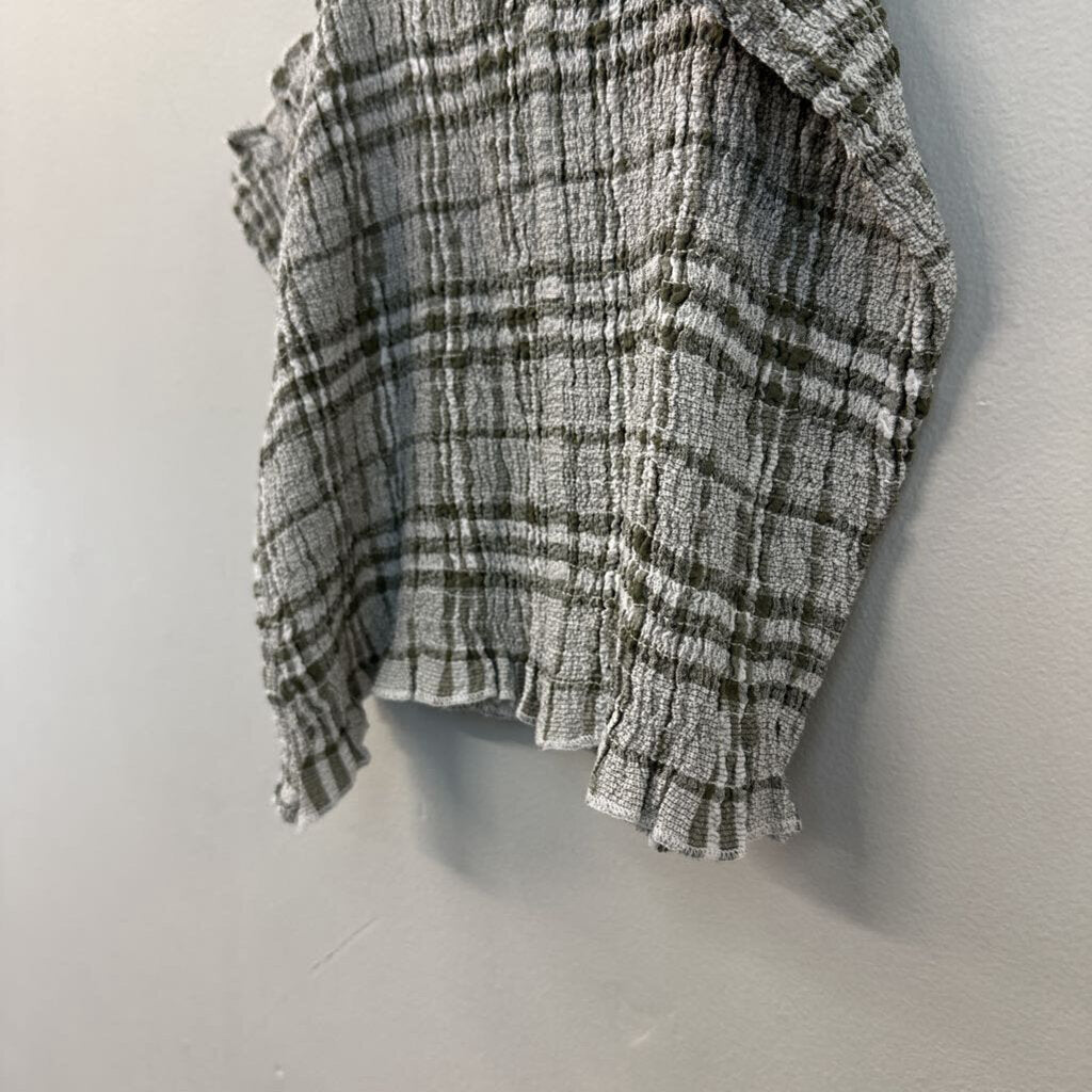 Crescent Green/ White Plaid Smocked Cropped Tank Top Small
